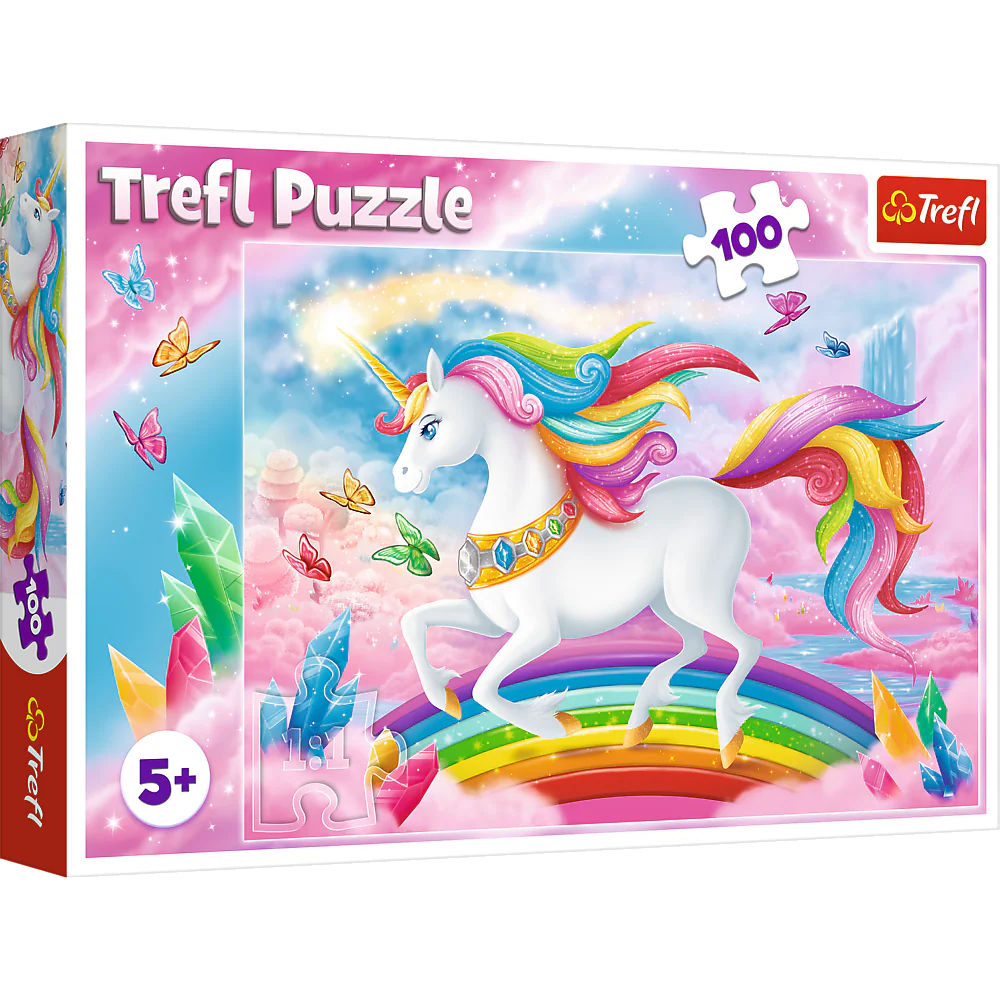Trefl Red 100 Piece Kids Puzzle - Into the Crystal World of Unicorns